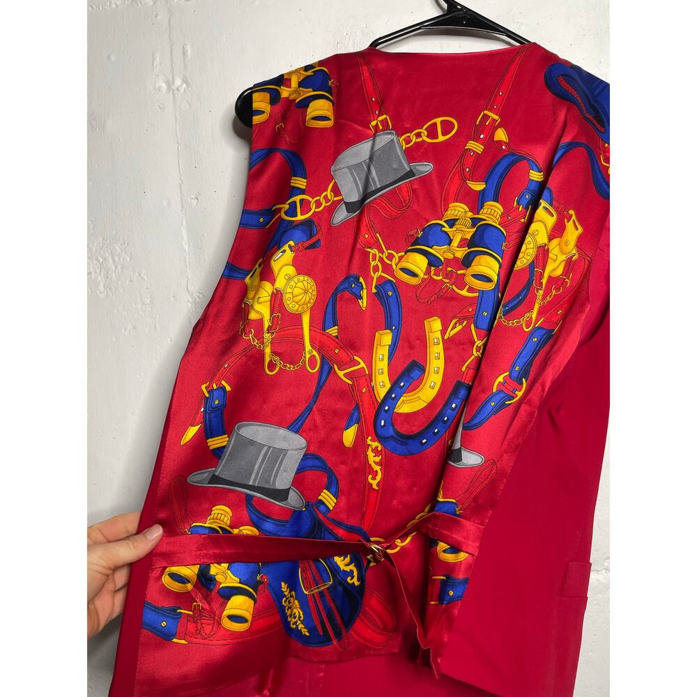Vintage Wool/Silk Escada Vest Red Horsebit Equestrian Gold Size 40 - Picture 7 of 10